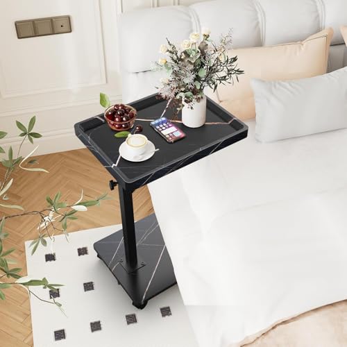 C Table End Table Adjustable Height, 360°Swivel TV Tray Table for Small Spaces, Couch Tables That slide under, C Shaped Side Tables living room and bedroom for Sofa, Bed,Chair, Snack (1, Black) - color: Black