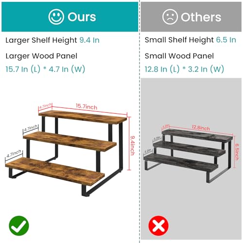ELITEROO 3 Tier Wooden Display Rack, Portable Products Display Stand, 3 Step Straight Display Shelves for Retail Table Top, Counter Top, Craft Shows, Farmers Market, Tradeshows, Vendors