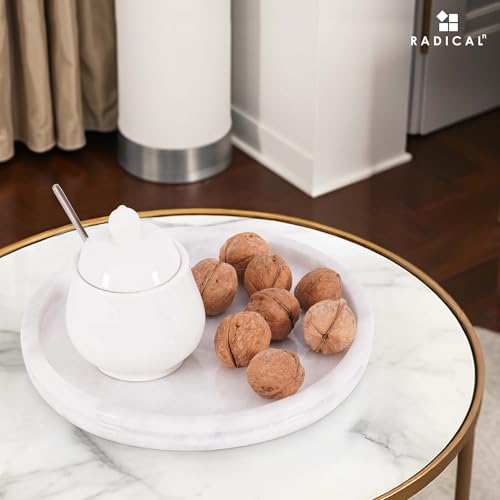 Radicaln Marble Serving Tray 10" Inches White Handmade Round Tray for Party Modern Fruit and Serving Bowl for Entertaining, Candle Dish and Plate for Kitchen