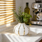 White Gold Home Decor Vase, Round White Bud Ceramic Vase for Flowers, Luxury Home Decoration, Dining Table Centerpiece (E-White)