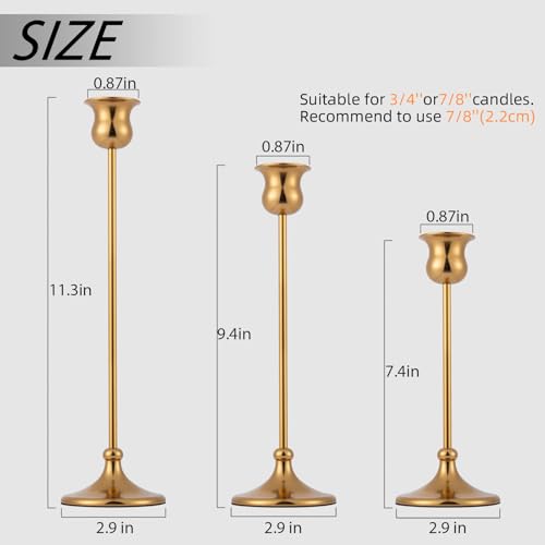 Metal Candle Holder Taper Candlestick Holders for Candle Sticks Vintage Candelabra for Halloween Thanksgiving Christmas (Gold, 2 Sets (6 pcs)) - color: Gold, size: 2 Sets (6 pcs)