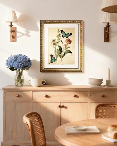 HUARCEY Vintage Butterfly Botanical Framed Canvas Wall Art 13x16, Embossed Gold Frame Classic Floral Insect Illustration Print, Traditional Elegant Living Room Bedroom Home Decor - color: Blue Morpho, size: 16"L x 13"W