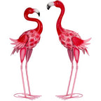 XONOR Metal Garden Flamingo Statues and Sculptures, Set of 2 Pink Outdoor Metal Flamingos Bird Art for Home Yard Patio Lawn Backyard Porch Decorations