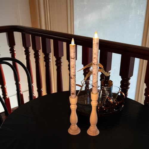 Flameless Taper Candles Flickering with Remote and Timer, 3D Moving Flame Taper Candle Battery Operated to 400 Hours, 9 Inch Window Candles, (Birch Bark) - color: Birch Bark