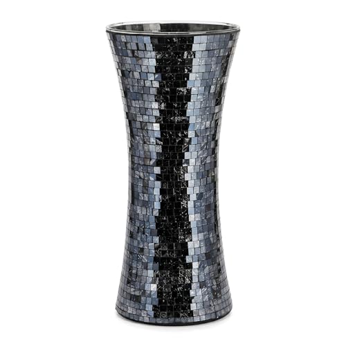 Cididu Mosaic Flower Vase, 11.6 inch Glass Black Vases for Centerpieces, Handmade Modern Decorative Tall Vase, Glitter Mosaic Vases for Home Decor Wedding Flower Arrangeme Birthday
