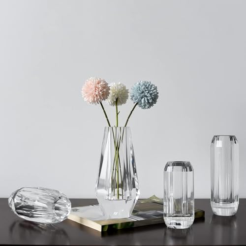 kitCom Modern Crystal Vase, 7 x 4 Inches, Transparent, Oval, Love, Glossy Finish, Arranges Flowers, Handmade, Multi-faceted, Secure Packaging, Half-Year Warranty, Luxury Gift - size: 7 x 3.94 x 3.94 Inches