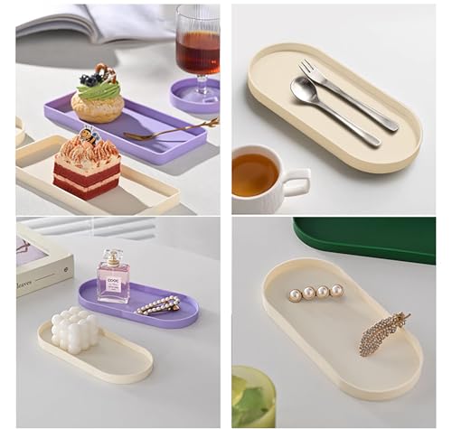 Silicone Trinket Tray Oval, 8.6 Inch x 3.8 Inch Beige Serving Trays Towel Storage Dish Plate Tea Fruit Trays Jewelry Plate Decorative Storage Tray (Biege)
