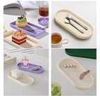 Silicone Trinket Tray Oval, 8.6 Inch x 3.8 Inch Beige Serving Trays Towel Storage Dish Plate Tea Fruit Trays Jewelry Plate Decorative Storage Tray (Biege)