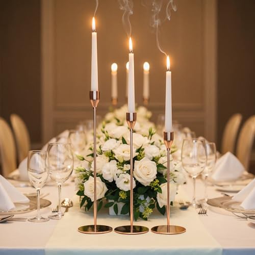 6pcs Candlestick Holders, Metal Taper Candle Holder Bulk Rose Gold Tall Candlestick Holders Taper Candle Holder for Table Centerpieces Candlesticks for Wedding Christmas Party-3size