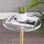 LIKENOW Furniture Acrylic Side Table,Clear Small Round End Table for Living Room,Bedroom,Office | Modern Nightstand with Marble Base,Gold Post,Clear Top for Drink,Food,Snack,Assembly(White) - color: Whtie