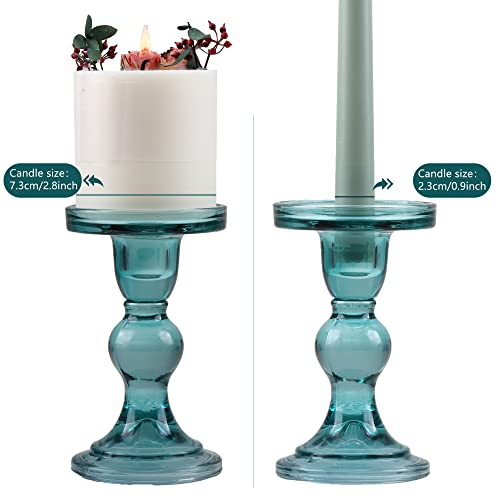 GMWD 3 Pcs Glass Candle Holder Set Clear, Green Candlesticks Holders Pillar Taper Candles Tealight Stand for Wedding Centerpieces Home Decorations Dining Table - color: Green