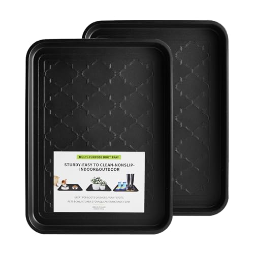 Boot Tray 2 Packs All Seasons Multi-Purpose, Waterproof Boot Trays for Entryway Indoor & Outdoor, Non-Slip Shoe Tray, 16.7"x12.8",Black - color: Black