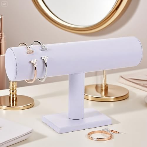 ChezMax Necklace Jewelry Display Jewelry Stand Hovering T-Bar Bracelet Holder for Home Organization - color: A-White Leatherette