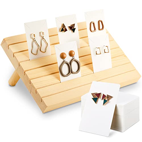 Blulu 31 Pack Wooden Earring Display Stand 7 Slots jewelry Display Holder with Earring Card for Selling Vendors Retail Show - color: Wood, White