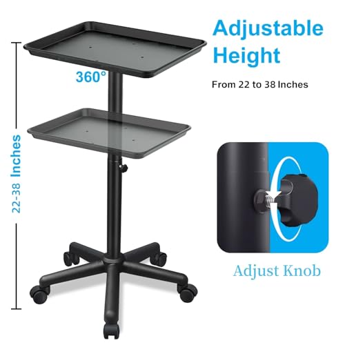 Salon Tray, Salon Rolling Tray with Adjustable Height, Salon Color Tray, Salon Tray on Wheels, Suitable for Tattoo Tray&Dentist Tray Use Black - color: Black