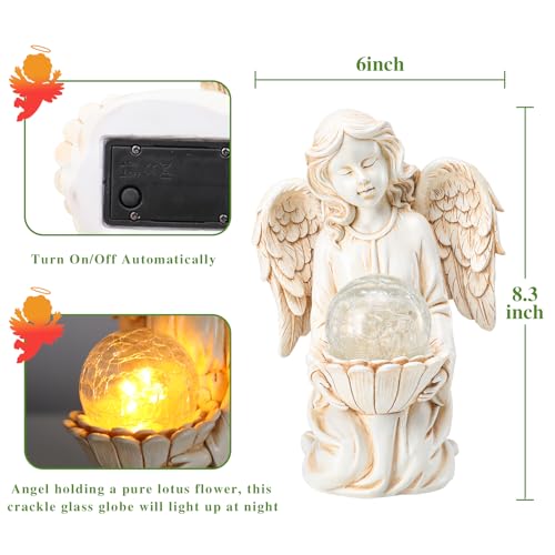 Angel Statue Outdoor Decor, Angel Gardening Gifts with Solar LED Lights - style: Lotus