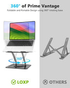 LOXP Adjustable Laptop Stand, Computer Stand with 360 Rotating Base, Ergonomic Laptop Riser Mount for Desk Foldable Protable Computer Desk Fits with MacBook Pro Air (10-16") - Black - color: Classic Black