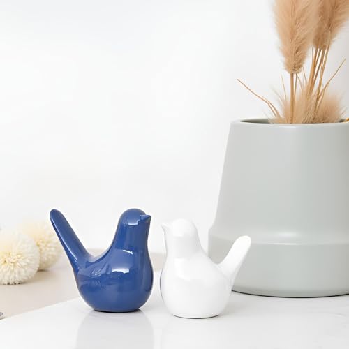 Small Ceramic Bird Statue and Sculpture for Home Decor Accents,Modern Animal Ornaments for Living Room,Bedroom,Coffee Table Centerpiece,Bookshelf,Cabinets,Cute Knick Knacks for Shelves (Blue White) - color: Blue White