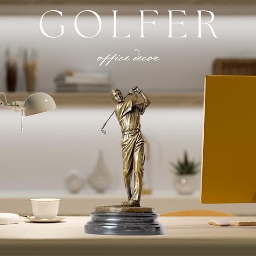 12.2'' Modern Golf Man Bronze Statue, Bronze Golfer Figurine Sculpture Ornament with Marble Base, Classical Art Craft for Home, Office Decor, Collection, Gift - size: 12.2" Man