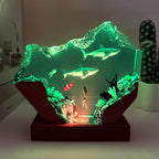 Handmade 3D Ocean Resin Lamp - USB Powered Resin Ocean Night Light with Wooden Base, Variable Lights, Scuba Diver Gifts, Diving Enthusiast Collectibles, Unique Thanksgiving Day and Christmas Gifts - color: Scuba Diver-2, size: L