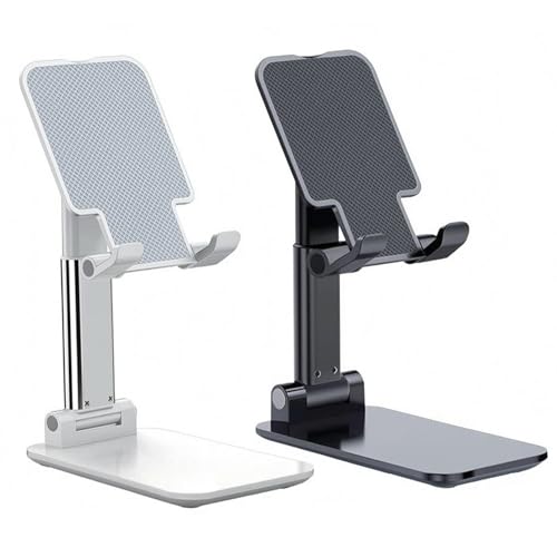 Meetuo 2 Pcs Cell Phone Stand, Adjustable Angle Height Phone Stand for Desk, Fully Foldable/Portable Phone Holder, Compatible for iPhone 16/15/14/13/12/Smartphones - color: Black+White