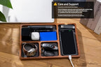 Shinpuru Wooden Valet Tray for Men, Nightstand Organizer with Leather Inlay, EDC Essentials Catchall Tray for Keys, Phone, Wallet, Watch, Earbuds - Bedside Desk Entryway Tray (Wood) - color: Brown