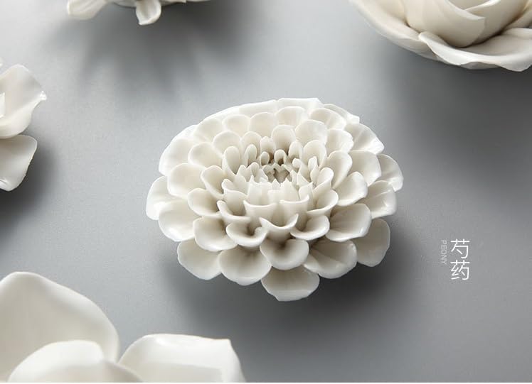 Ceramic Flower Wall Art, Artificial 3D Handmade Porcelain Flower Wall Hanging Sculpture Decor for Home Office (White, Paeonia Lactiflora, 2.95") - color: White,Paeonia lactiflora，2.95"