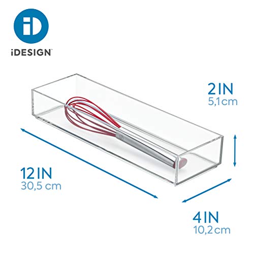 iDesign Clarity Plastic Drawer Organizer, Storage Container for Silverware, Utensils, Kitchen Gadgets in Pantry, Cabinets, Countertops, 4" x 12" x 2" - Clear - color: Clear, style: Pack of 1
