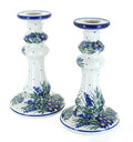 Blue Rose Polish Pottery - Blue Hyacinth Tall Candlestick Pair - 7" Tall - Hand-Painted Polish Pottery Ceramic Candle Holders