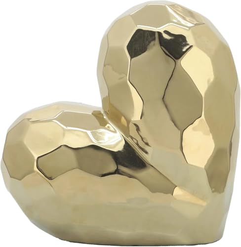 Decorative Ceramic Heart Sculpture for Home Decor - Ornament for Bathroom, Office, and Living Room Decor - Modern Figurine Accent for Bedroom, Shelf Display, and Coffee Table - 11", Gold & Metallic - color: Gold, size: 11x5x11