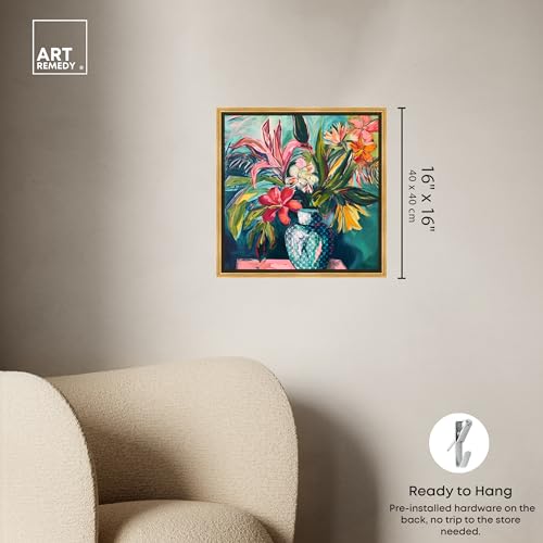 Art Remedy Vase Of Tropical Flowers Framed Flowers In Vase Paintings, 17.5" x 17.5", Gold Frame - color: Gold Frame, size: 17.5"L x 17.5"W