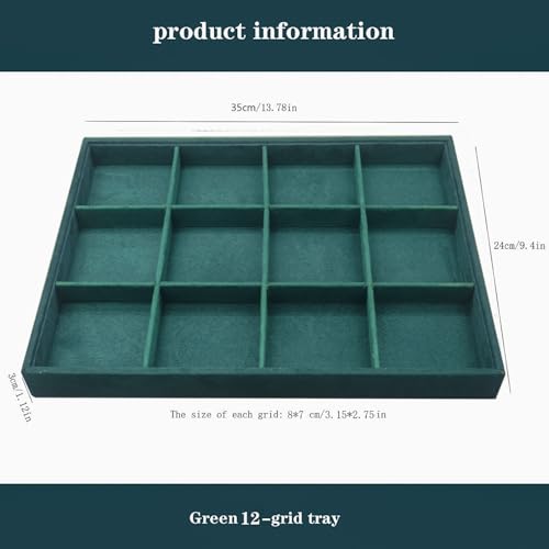 Large Velvet Jewelry Tray, Drawer Organizer for Jewelry in Dresser, Stackable Jewelry Drawer Organizer Inserts for Earring Necklace Bracelet Rings(Green,12grid) - color: Green, size: 12grid