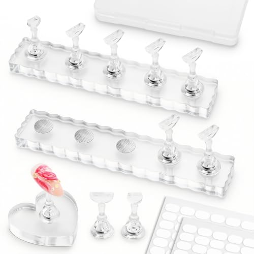 Nail Stand For Press On Acrylic Strong Magnetic Nail Holder Kit For Painting Nails Tip Arts Display With 200PCS Double-Sided Tape And 1 Heart Shaped Acrylic Magnetic Presson Stands Nail Art Supplies - color: Clear, size: Medium
