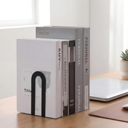 Chunful 6 Pcs Modern Metal Book Ends for Shelves Decorative Small Bookends Book Shelf Organizer Minimalist Design Stopper to Hold Books for Office - color: Black, size: Round