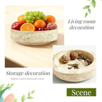 Natural Travertine Decorative Bowl, 7.87" x 2.16" Round Stone Fruit Bowl for Kitchen Counter, Modern Marble Key Bowl for Entryway Table, Stone Catchall Tray for Jewelry, Candy, Home Decor Centerpiece
