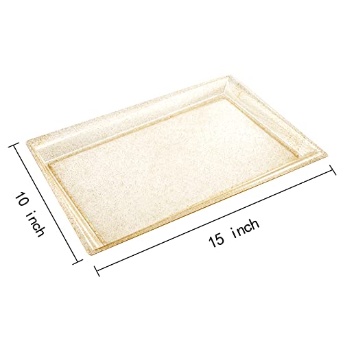 I00000 6 Pack Gold Glitter Plastic Serving Tray, 15" x 10" Crooked Food Trays, Clear Disposable Serving Platter for Parties, Weddings - color: Gold Glitter