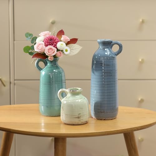 Ceramic Vase Set of 3, Vase with Handle, Modern Farmhouse Vases for Pampas Grass & Dried Flowers, Flower Vase for Table Living Room Home Decor-Multicolor - color: 3pcs-multicolor With Handle
