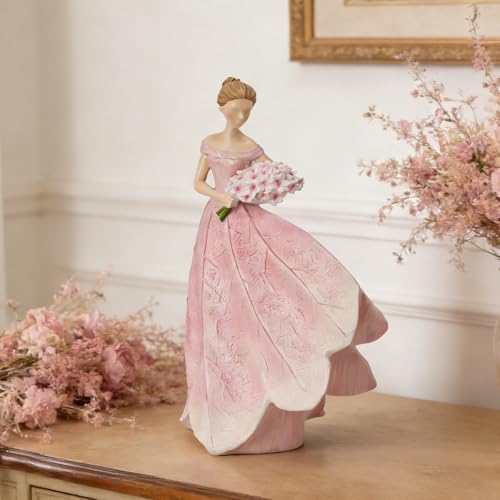 Guichifun Fairy Statue Collection Home Decoration - Pink Leaf Angel Girls Resin Home Garden Patio Living Room Decor Memorial Gift for Mom 7.5 x 4.5 x 11.5 Inch - color: Pink-flower, size: Large