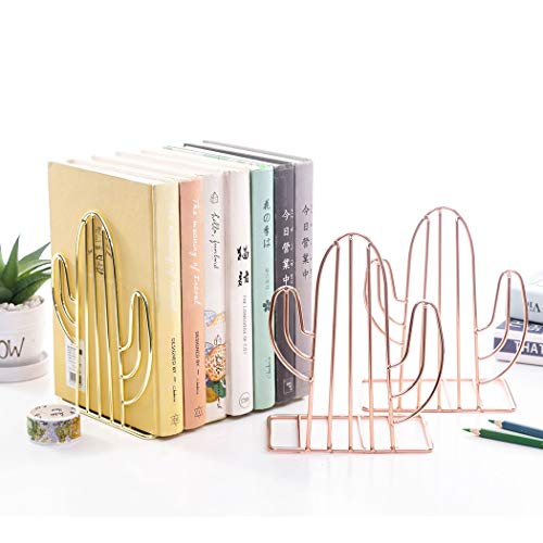 Creative Minimalist Style Bookends Metal Adjustable Books Holder Stand Book Rack Desk Bookend - Cactus, Rose Gold - color: Cactus, Rose Gold