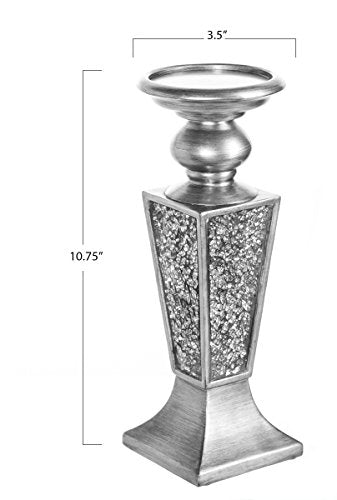 Creative Scents Schonwerk Silver Pillar Candle Holder Set of 2 - Crackled Mosaic Design - Centerpiece Table Decoration - Coffee Table Decor - Decoration Centerpiece for Living/Dining Room - Best Gift - color: Schonwerk Silver