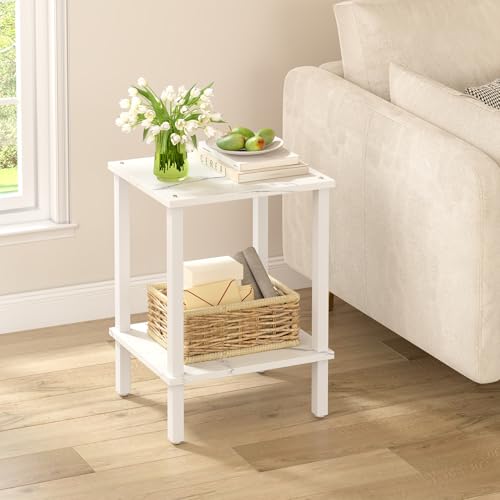 TUTOTAK End Table, Side Table, Nightstand, 2-Tier Storage Shelf, Sofa Side Table for Small Space, Living Room, Bed Room TB01BMW034 - color: Marble White