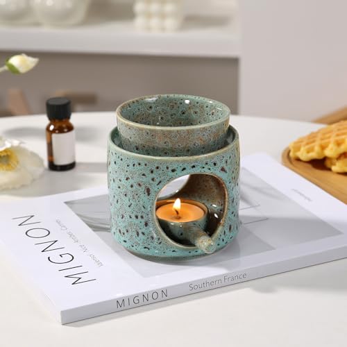 Essential Oil Burner for Scented Oil, Oil Warmer, Tealight Wax Melt Warmer, Candle Diffuser, Tea Light Holder, Green - color: Green