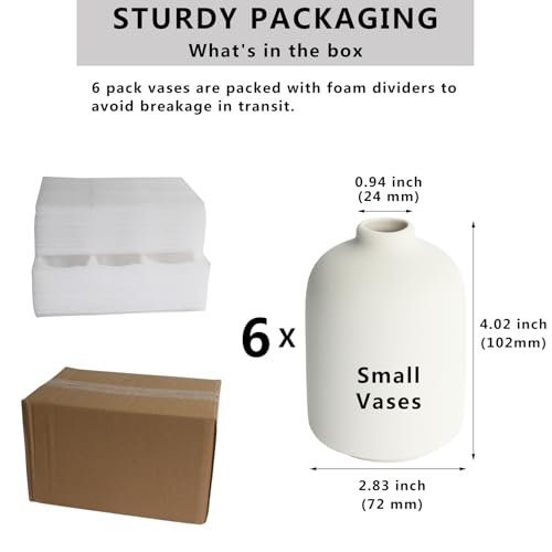YANLING Small White Vase for Decor, 6 Pack Ceramic Vases for Pampas Grass, Boho Vase for Home Decor White Vases for Flowers, Modern Ceramic Vase Dried Flowers Vases - color: White-b, size: 6 Pack-Small