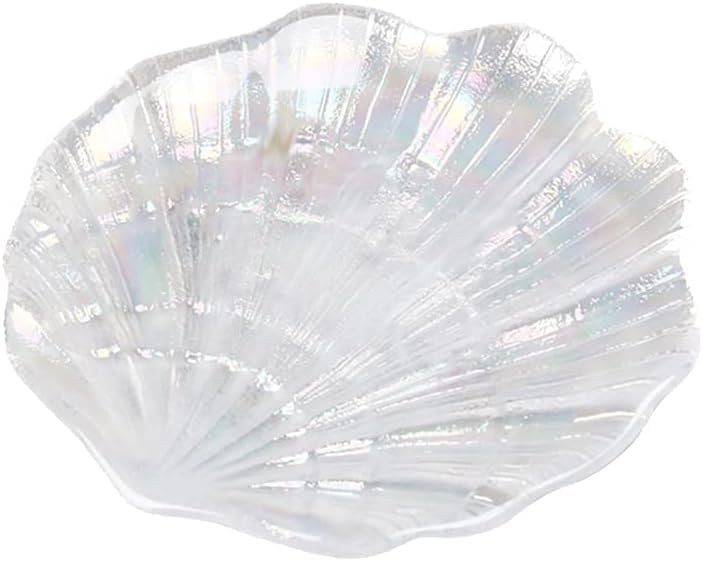 Glitter Glass Jewelry Dish Tray Sparkle Iridescent Seashell Shell Soap Dish Jewelry Organizer for Women Girls Jewelry Trays Jewelry Boxes and Organizers