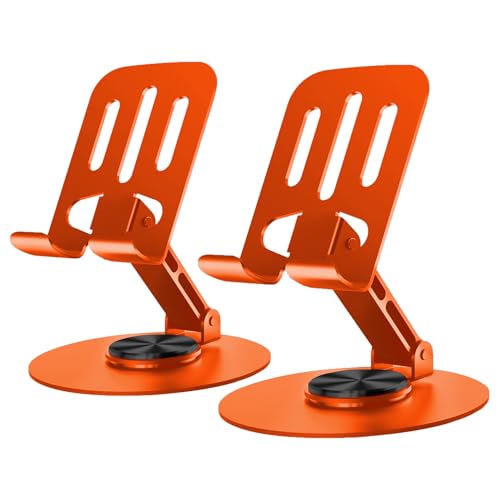 Universal Metal Cell Phone Stand, Multi-Angel Adjustable 360° Rotation Non-Slip Metal Phone Stand Compatible with iPhone 17 16 Pro Max and All Smartphones (Orange&Orange) - color: Orange&Orange
