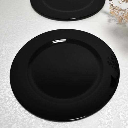 13inch Round Plastic Charger Plates,Set of 8,Charger Plates for Dinner,Wedding,Party,Event Decoration. (Metallic Black) … - color: Metallic Black