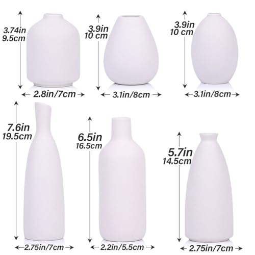 White Ceramic Vase Set of 6, Modern Boho Vases for Dry Flowers, Small White Vases for Decor, White Small Vases for Centerpieces in Bulk, Mini Small Flower Vases for Wedding Home Table Party Decor - color: White Set