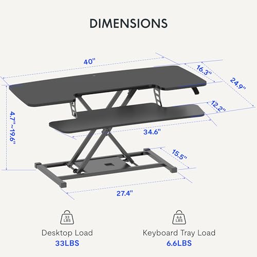 FLEXISPOT 40" Wide Standing Desk Converter Sit to Stand up Riser Height Adjustable Computer Workstation with Spacious 2-Tier Desktop, Black - color: Black, size: 40" 1pc