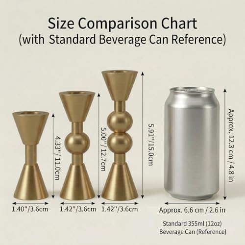 Saoweisi Gold Candlestick Holders, Set of 3 Brass Taper Candle Holders, Decorative Candle Holder, Suitable for Weddings, Holidays, and Table Decorations, Party - color: Gold