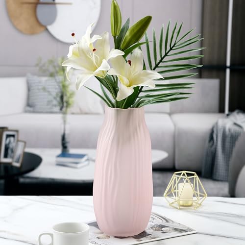 Large Ribbed Glass Vase 12in Frosted Pink Elegant Decorative Vases for Home Flowers Arrangements, Centerpieces, and Modern Décor - color: Frosted Pink, size: H-12.0IN